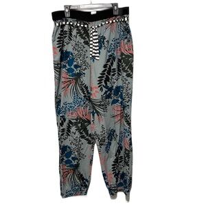 J Peterman Floral Print Pull On Pants Blue Pockets Artsy Relaxed Womens XL